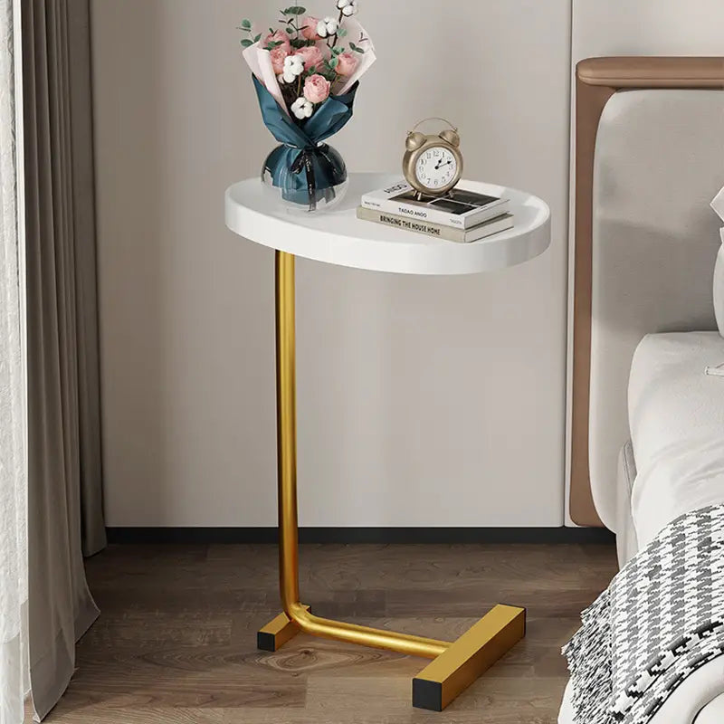 White C-Shaped End Table