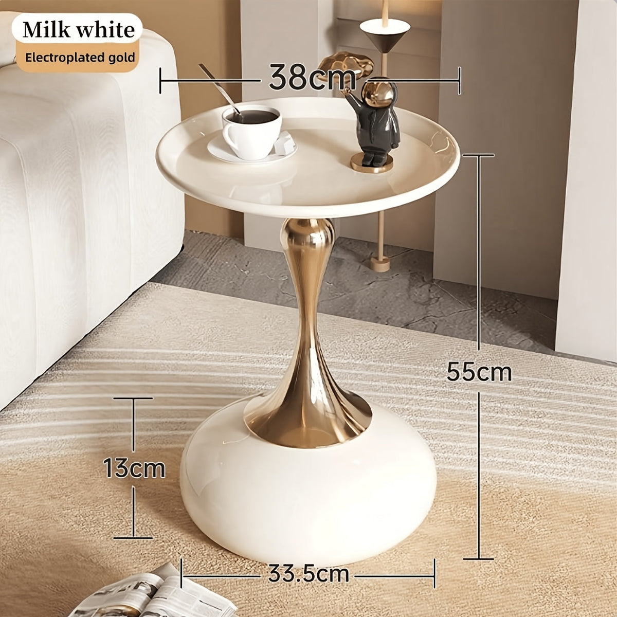 White & Gold Round Side Table