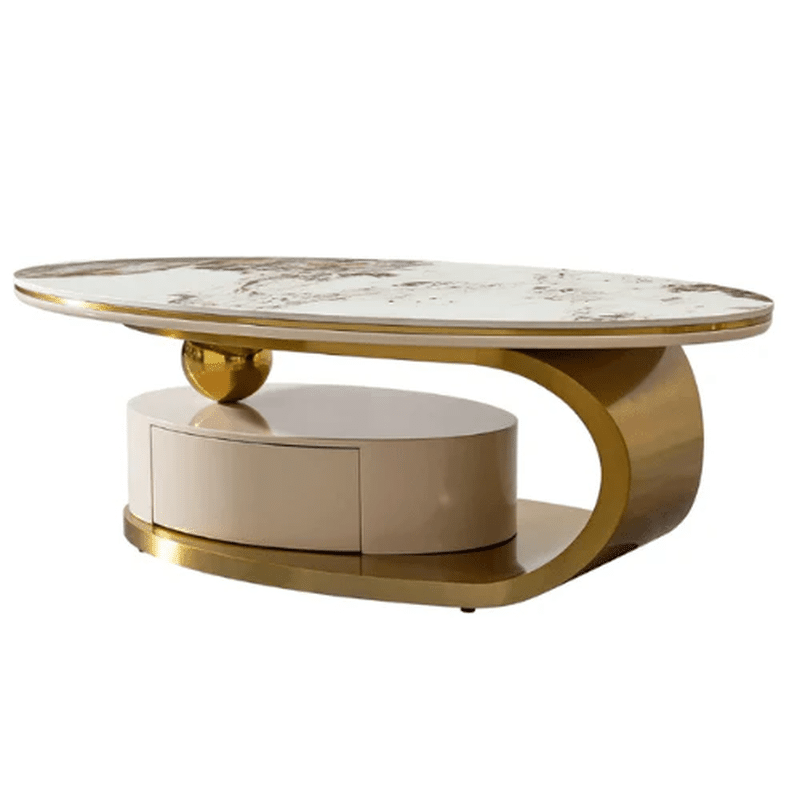 White & Gold Marble Finish Top Coffee Table