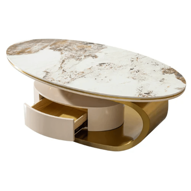 White & Gold Marble Finish Top Coffee Table