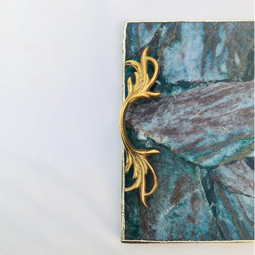 Green Agate Serving Tray With Brass Handles