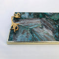 Green Agate Serving Tray With Brass Handles