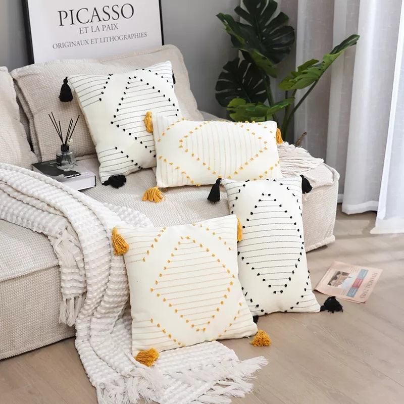 Boho Tassel Style Tufted Square Cushion Covers
