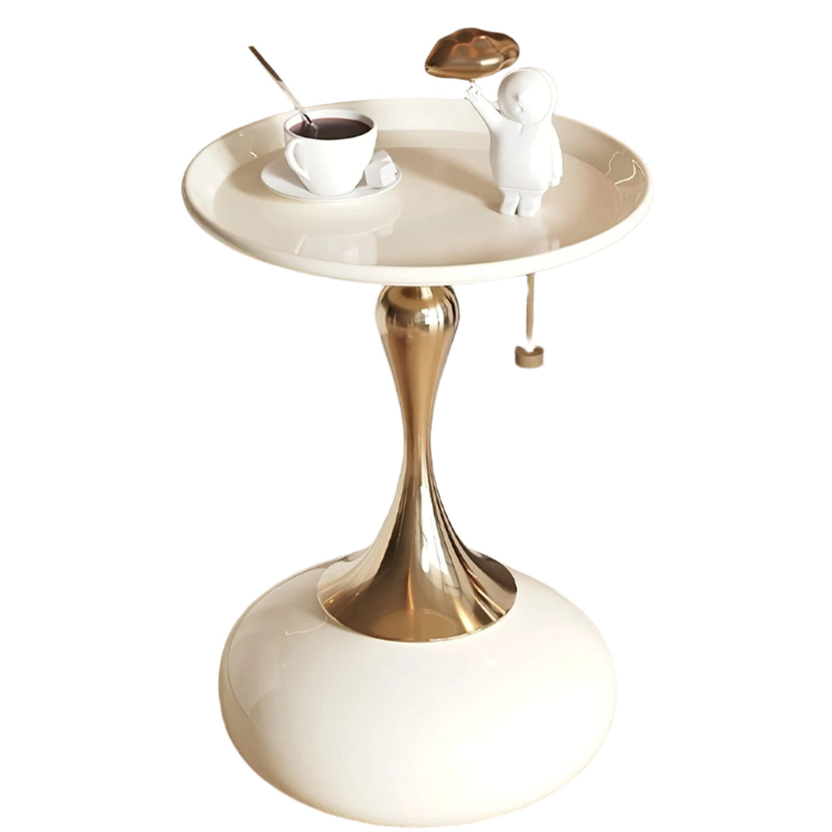 White & Gold Round Side Table