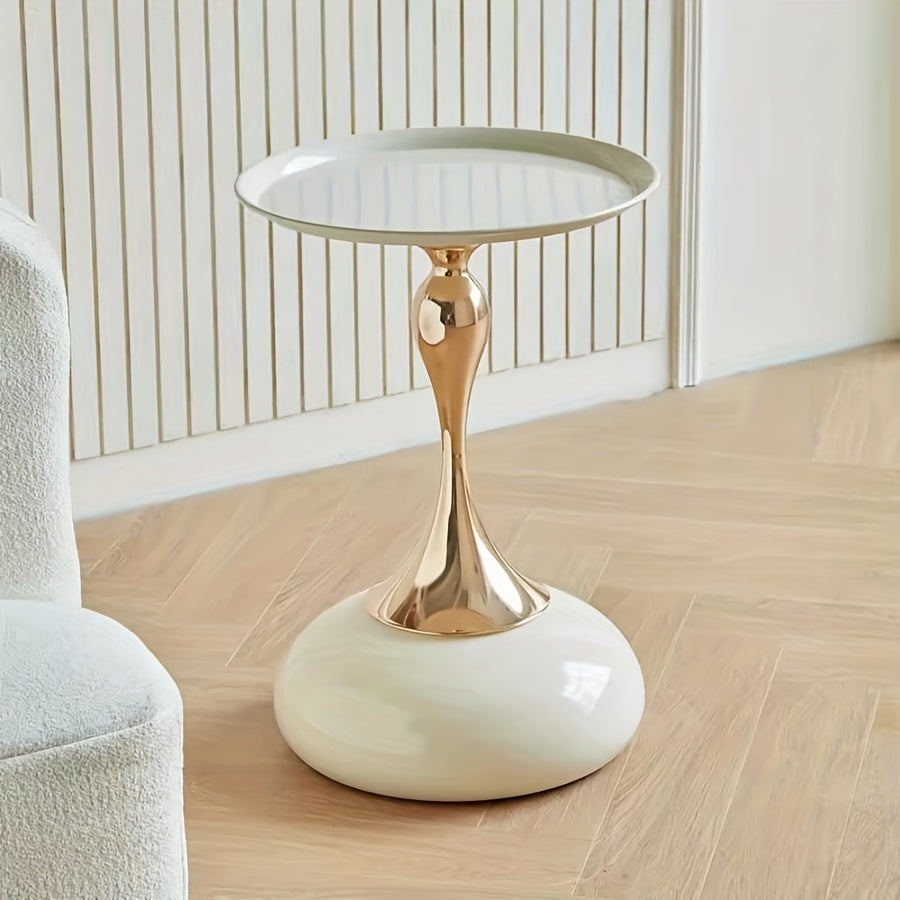 White & Gold Round Side Table